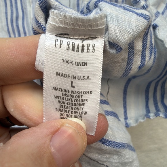 CP Shades Linen Shirt Blue White Stripe Button Up Long Sleeve Casual Mens L - Picture 6 of 9